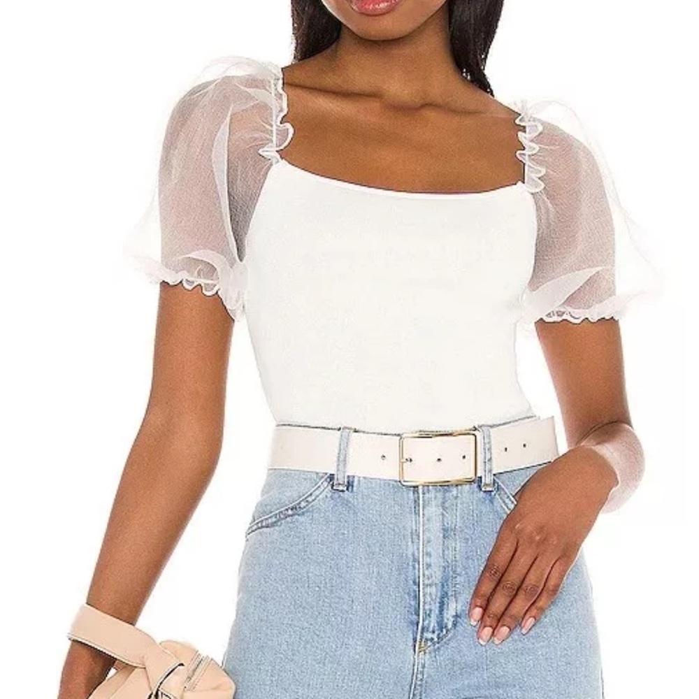 ASTR THE LABEL White Sheer Sleeve Bodysuit